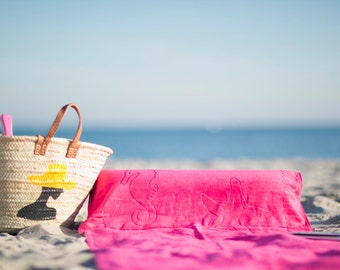 Toalla de playa Sandori beachrelaxer®, toalla de baño con almohada extraíble - Fucsia / Rosa 100% terciopelo de algodón