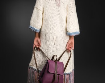 Sandori Rucksack Handtasche aus weichem, feingenarbtem, italienischem Leder Farbe Flieder
