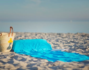 Sandori beachrelaxer® Strandtuch Strandlaken Badetuch mit einem herausnehmbaren Kopfkissen - Aqua (Türkis) 100% Baumwolle Velours