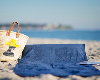 Sandori beachrelaxer® beach towel beach towel bath towel with a removable pillow - dark blue / navy 100% cotton velor