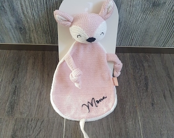 Personalized cuddly blanket deer deer, the name is hand embroidered, gift for a birth or birthday - Jollein, pink or ash green