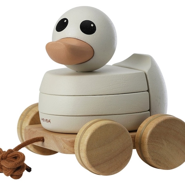 Hevea Duck Kawan - Pulling Animal and Wooden Stacking Toy (Rubberwood)