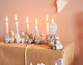 Trenino di compleanno con numeri - decorazione da tavolo tavolo di compleanno compleanno per bambini baby shower - Bieco, colori Scandi