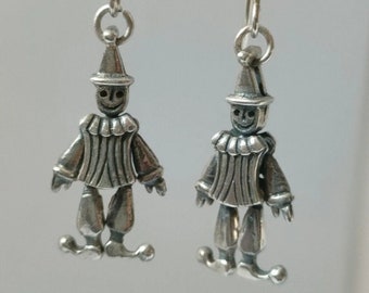 Articulated Dancing Poirot Clown Drop Sterling Silver Earrings. Vintage 1980s