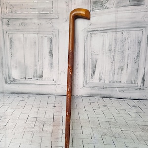 Vintage hand carved wood Walking Stick Unique Wood Cane Gift for Him or Her