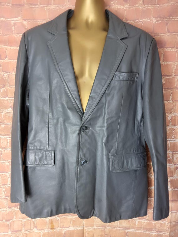 Vintage Men's Grey Leather Blazer Size 44 Inch Chest