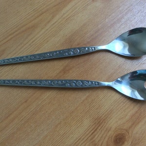 Vintage mid century stainless steel salad serving spoons