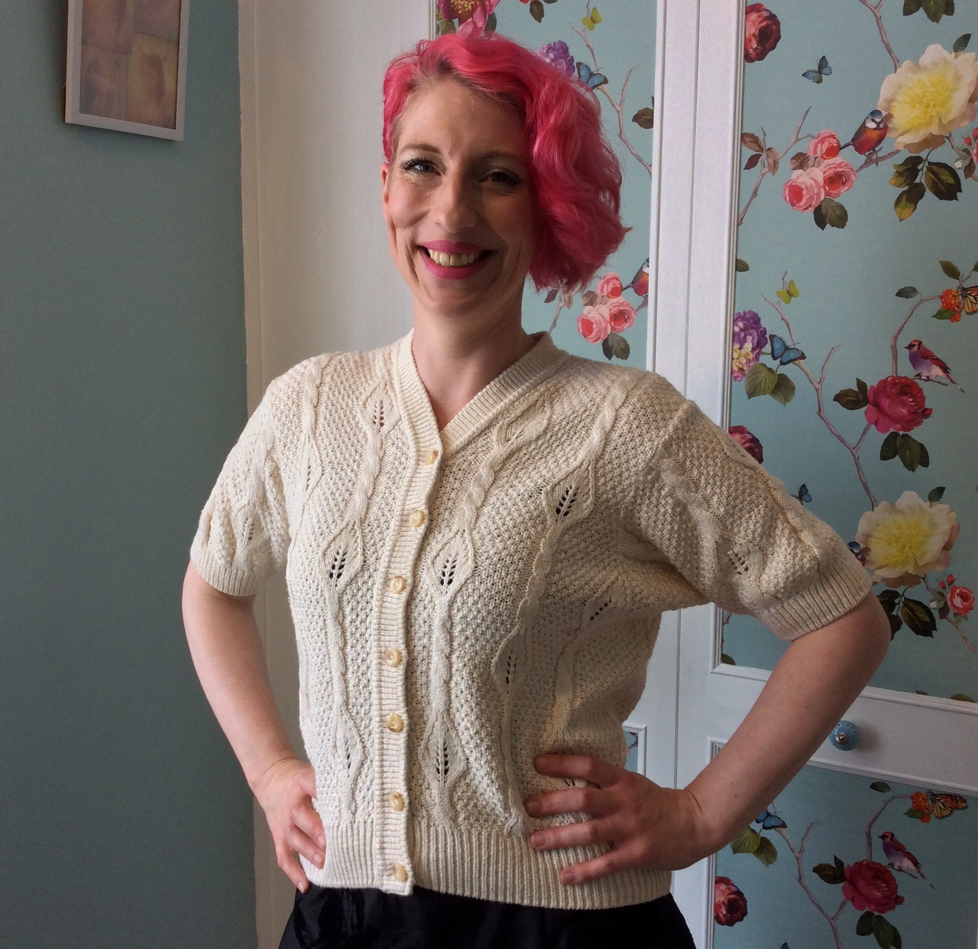 Vintage Cream Knitted Short Sleeves Cardigan From the St - Etsy