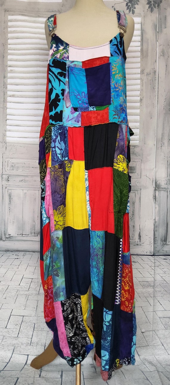 Colourful patchwork hippy dungarees,  Bohemian ov… - image 1