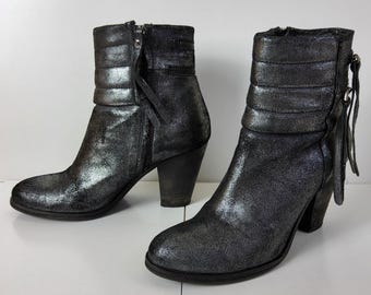 Vintage Dune black leather with silver speckles ankle boots with tassels. UK size 5, Eur 38, USA 7