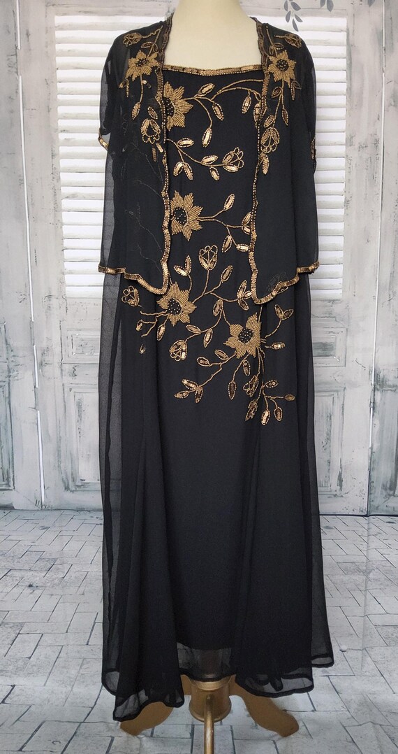 Vintage Joanna Hope Black Sequin and Beaded Dress With Matching
