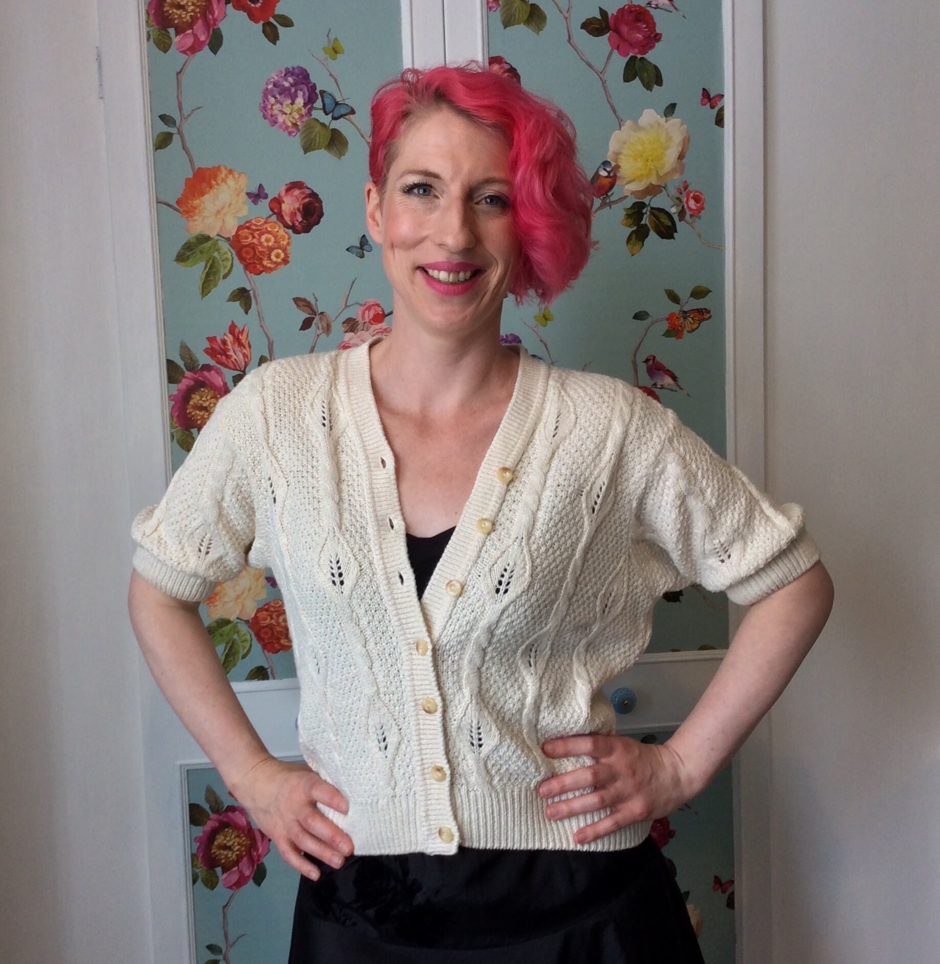 Vintage Cream Knitted Short Sleeves Cardigan From the St - Etsy