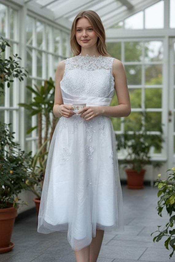1950s style bridesmaid dresses uk Handmade Classic Tea Length Lace Wedding Dress, Bridal Gown, Party Prom Dress Size 14 Color:BLACK-COTSLUB work dresses RUNAWAY THE LABEL Nadia