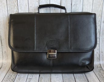 Porte-documents souple vintage Luca Bocelli en cuir noir.