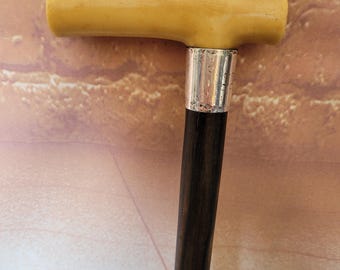 Antique c1800s Ebony & Horn Walking Cane - Sterling Silver - Engraved To ‘J James’
