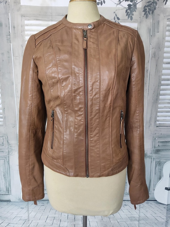 Vintage 80s Soft Leather Naf Naf Brown Bikers Jacket UK Size