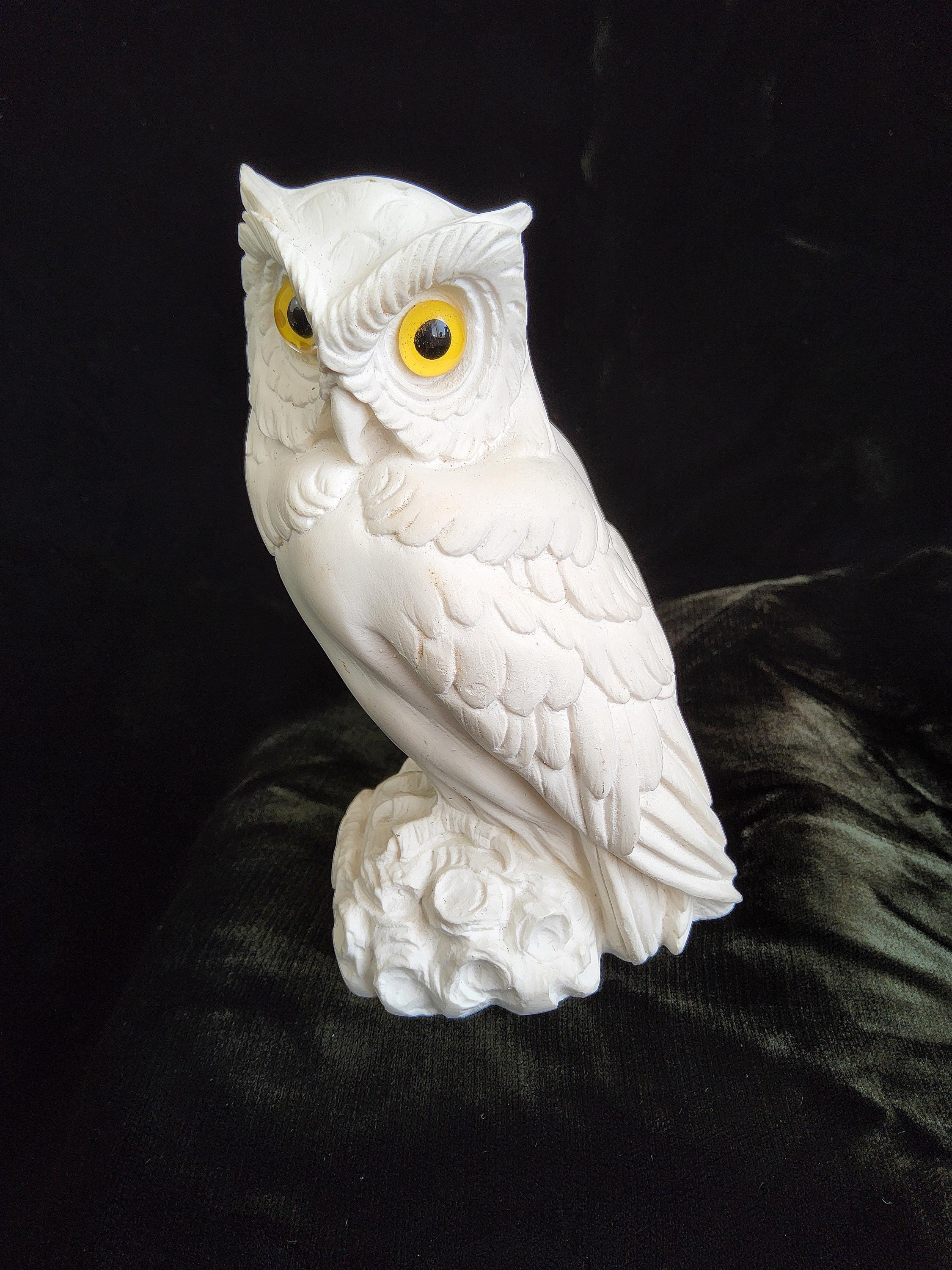 1970s Alabaster white horned Owl statue. 5 inches tall.