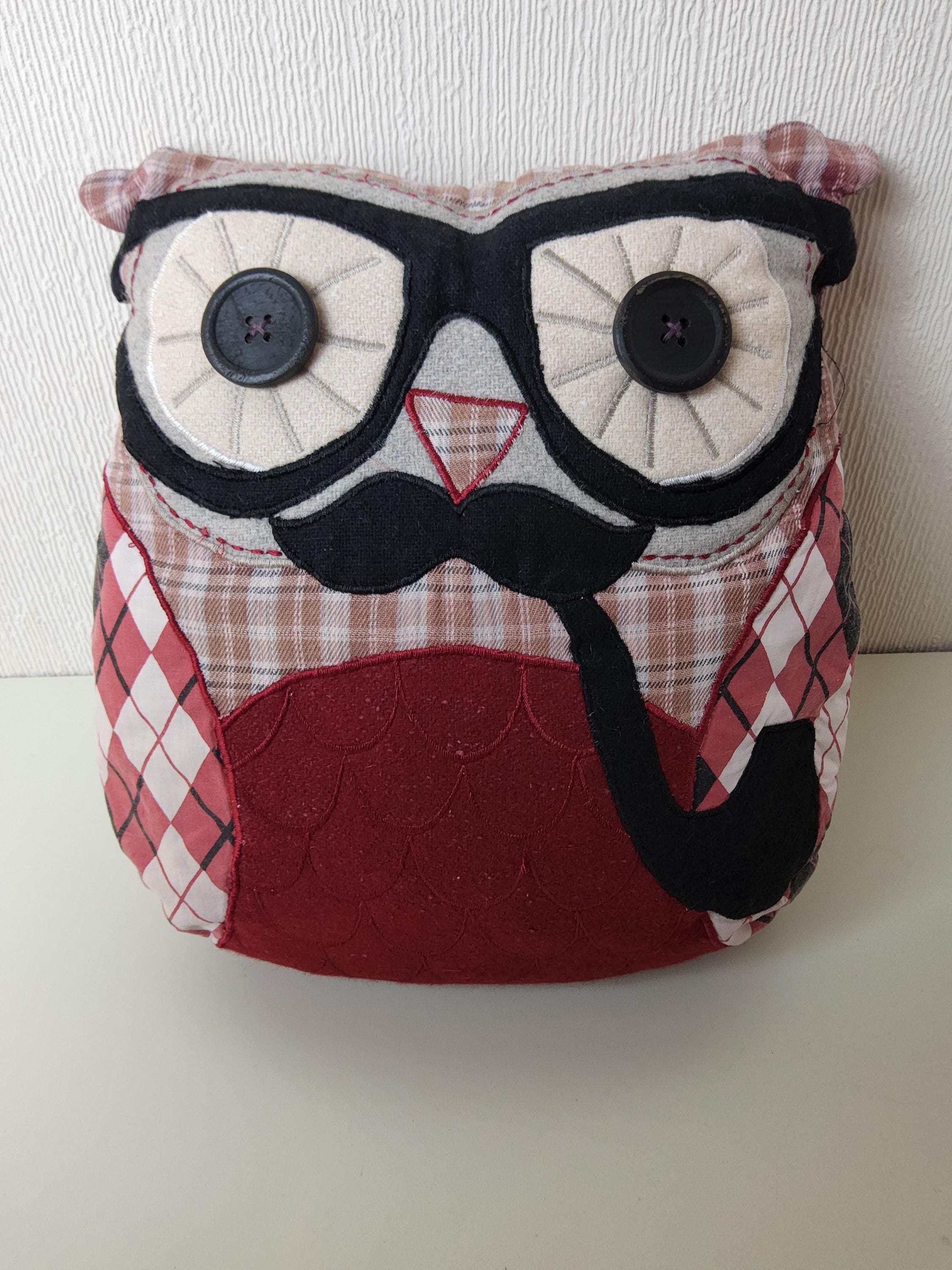 Vintage hand made Cuddly Owl Cushion with button eyes.