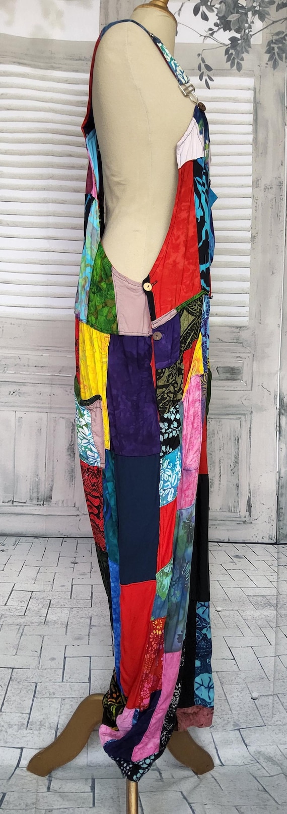 Colourful patchwork hippy dungarees,  Bohemian ov… - image 2