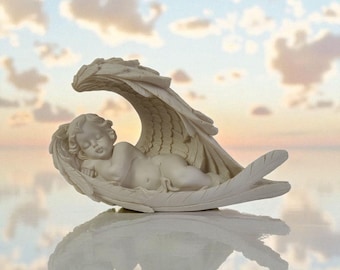 Sleeping Angel Statue, Cherub Figurine 30cm wide, 17cm high, 12cm Deep.