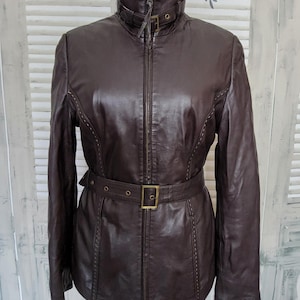 veste en cuir marron souple Seiden Leder vintage, taille UK 12, États-Unis 8, 40 Eur