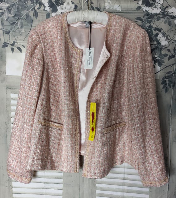 Vintage Nightingales Pearlescent Pink and White Ribbon Weave Jacket. UK Size 28, Eur 56, USA 24