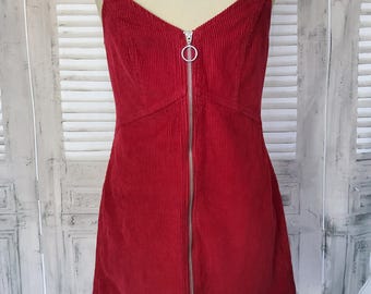 Vintage Topshop Trägerkleid mit rotem Cord-Reißverschluss vorne.  UK Größe 10, Eur 38, USA 6.