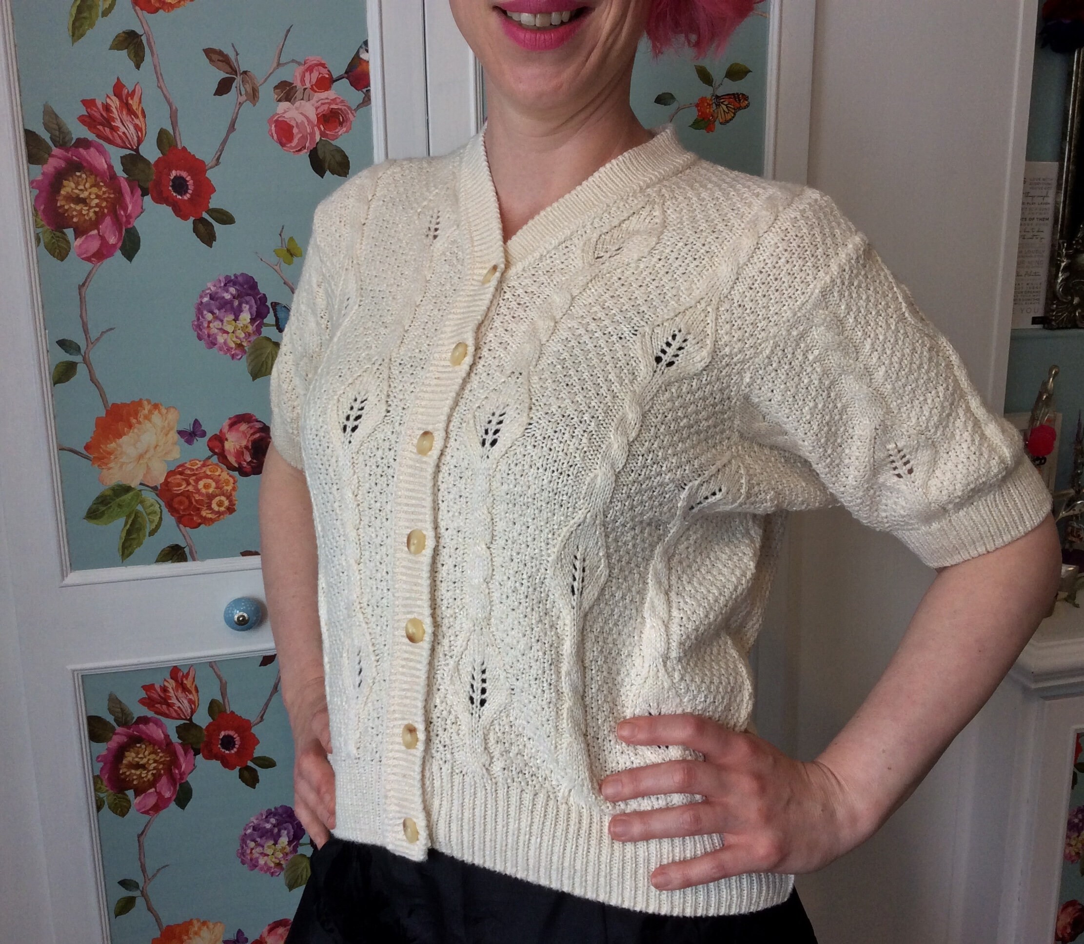 Vintage Cream Knitted Short Sleeves Cardigan From the St - Etsy