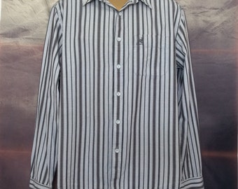 Kangol grey striped Shirt, Size XL, Vintage mans button up shirt.