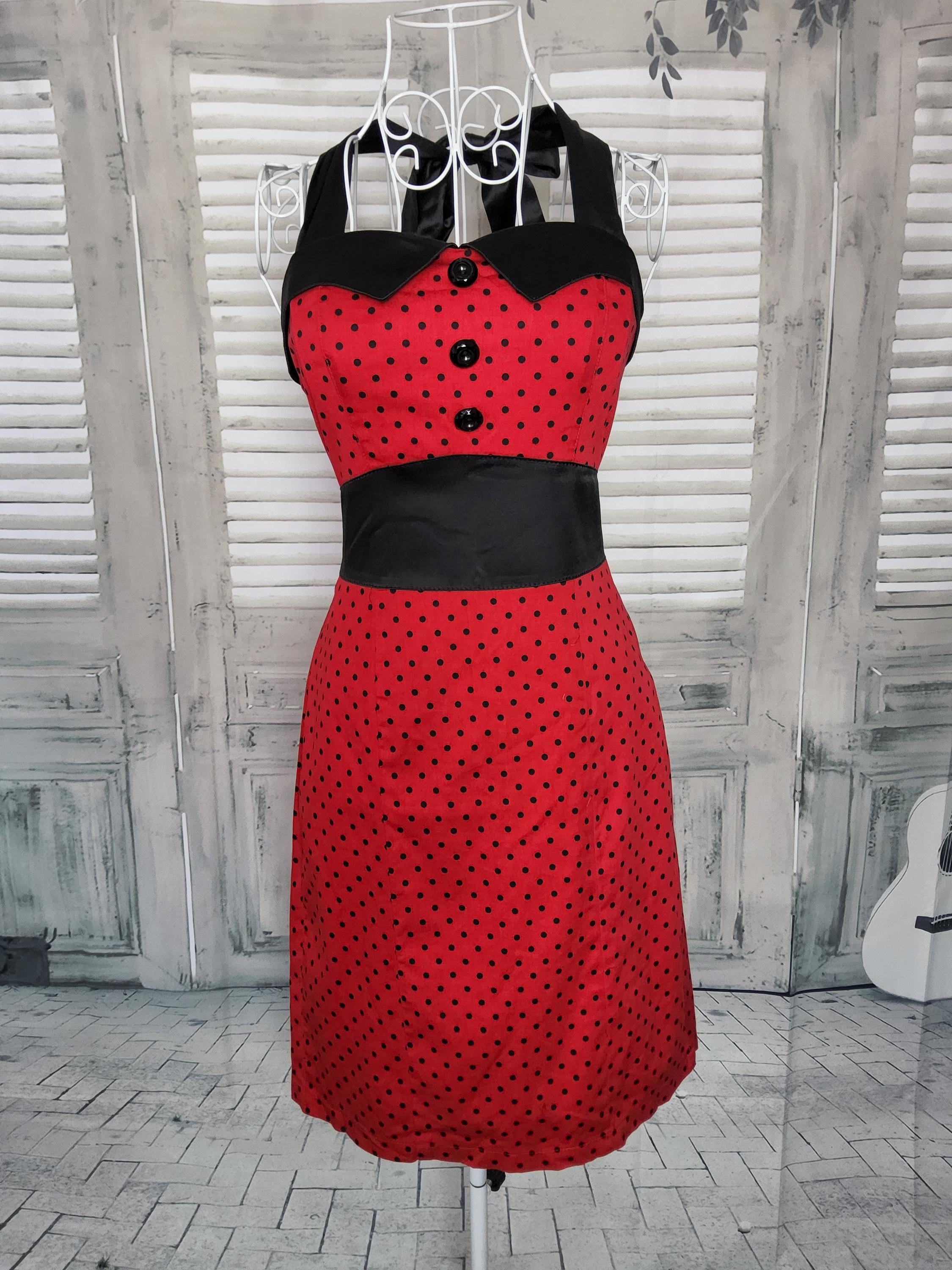 open lace back dress Zapaka Women 1950s Pin Up Dress Vintage Red Polka Dots Button Retro Swing  Dress – ZAPAKA UK main image 1