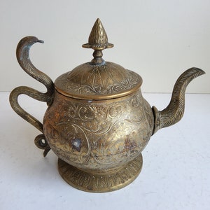 1940s Indian Brass Teapot with Cobra handle