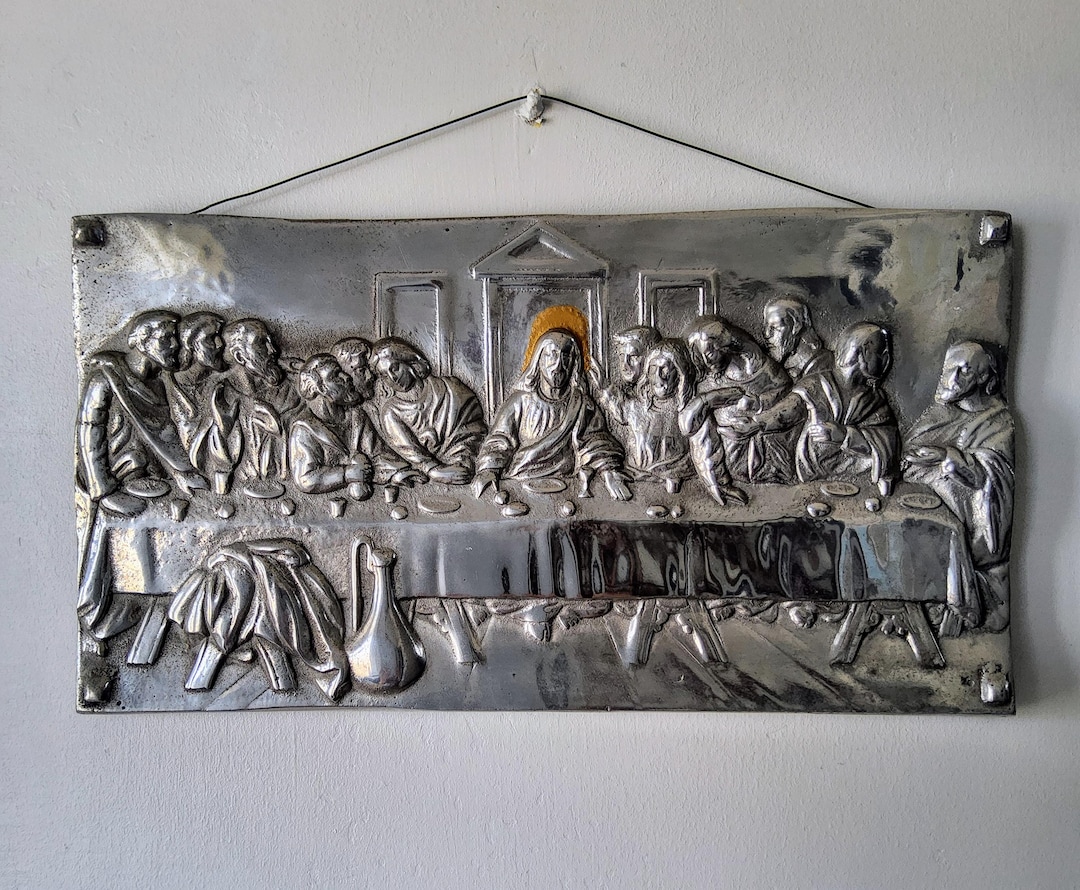 Vintage Silver Tone Metal Embossed the Last Supper Wall Hanging Plaque ...
