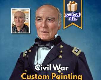 Civil War General Portrait from Photo – Custom Union Confederate Painting – History Buff Gift for Husband Dad