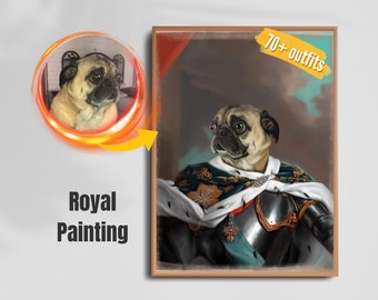 Custom Dog Cat Royal Portrait – Military Costume Painting from Photo – Unique Pet Lover Gift for Her Him