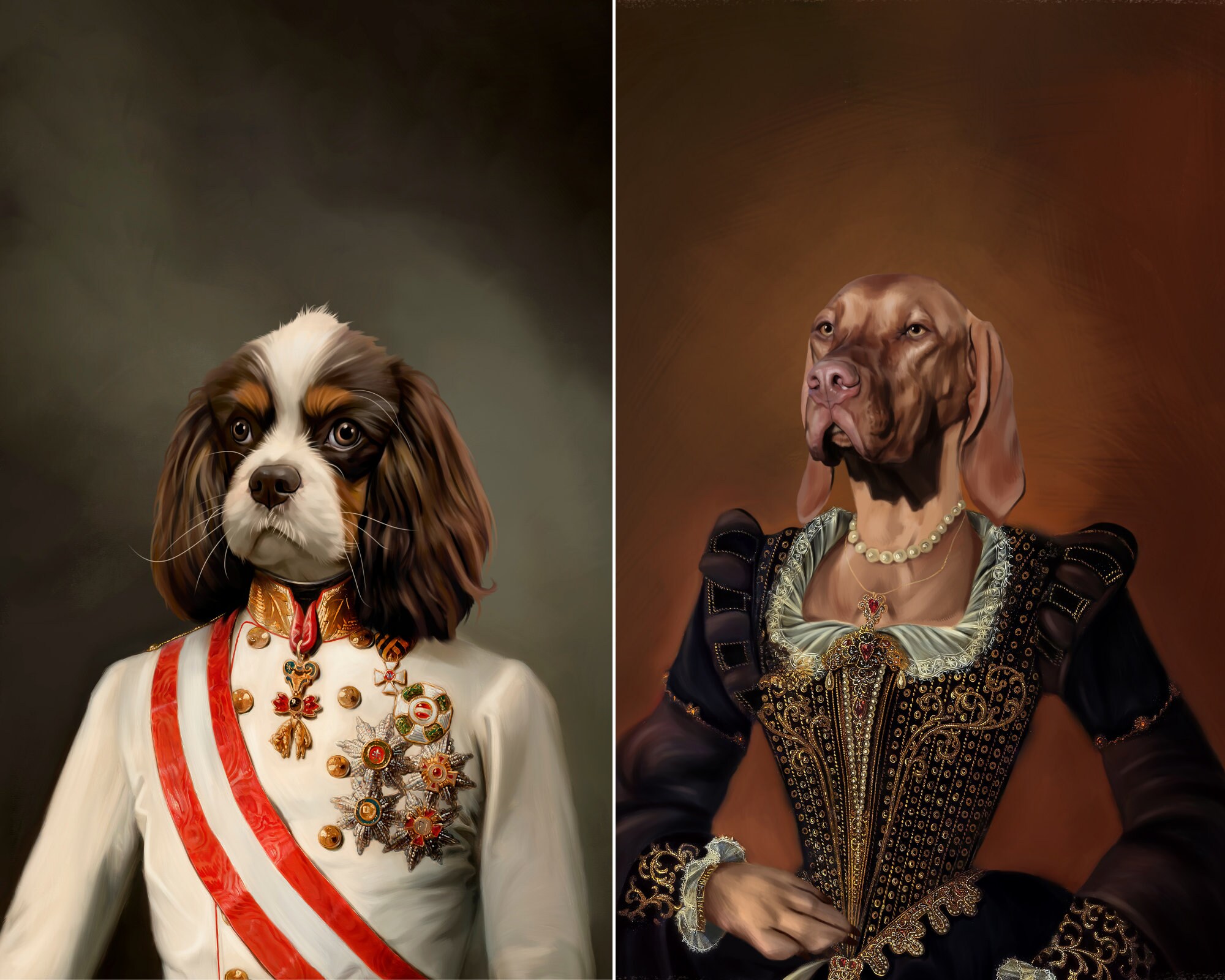 Custom King and Queen Royal Portrait Painting, Custom Pet Illustration ...