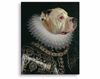 Historical Dog Portrait - Custom American Bulldog Painting, Renaissance Pet Art, Pet Memory Portrait, Dog Mom Print