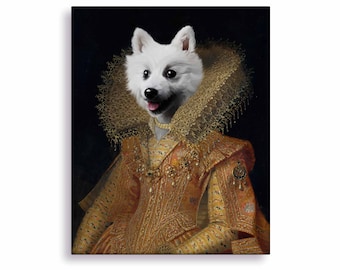 Regal Pet Portrait, Dog Queen Portrait, Renaissance Pet Painting, Gift for Pet Owner