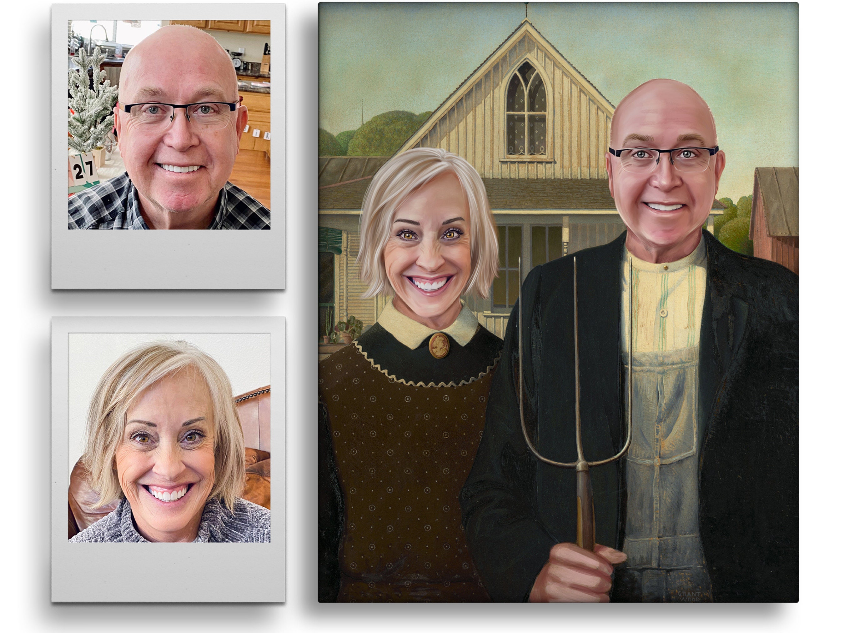 Custom Farmer and Wife Picture American Gothic Character pic photo