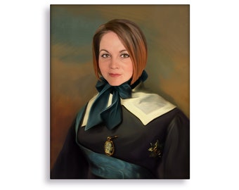 Custom Victorian Portrait, 19th Century Lady Painting with Cameo, Gift for Mom or Wife