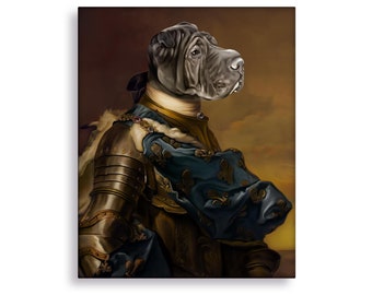 Knight Pet Portrait, Medieval Dog Painting, Custom Dog Portrait in Armor, Gift for Pet Owner