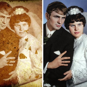 Restoring Old Photo Quality Enhance Photo Quality Improve Image Size Increase Old Wedding Photo Restoration Photoshop Unblur Photo Gift