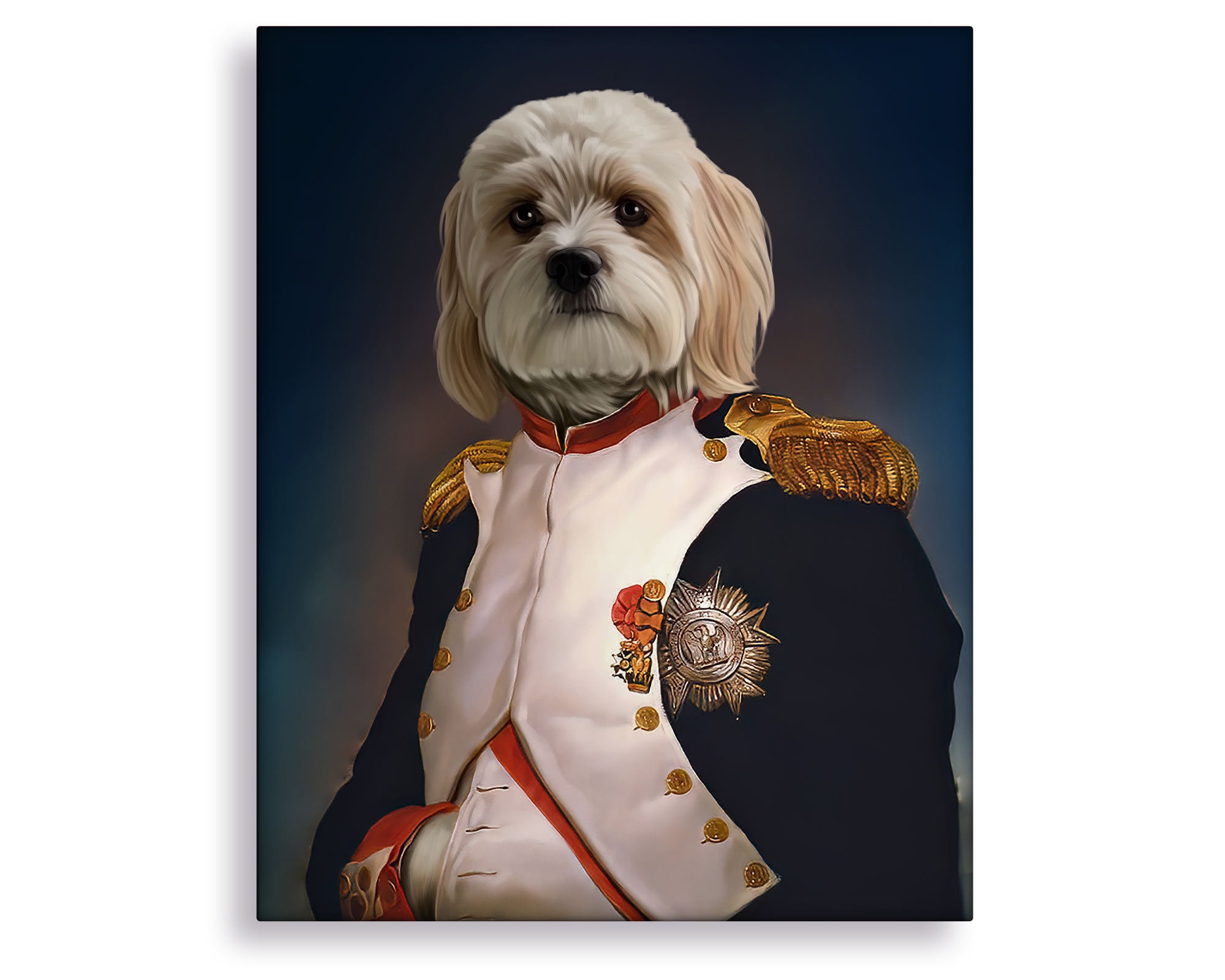 Dog Napoleon Bonaparte portrait - custom royal pet painting, military uniform pet portraits canvas, dog memorial gift, housewarming dog art