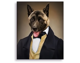 Mozart Dog Portrait, Renaissance Musician Pet Painting from Photo, Music Lover Gift, Victorian Dog Art, Dog Musician Canvas Poster Print