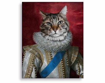 Medieval Cat Painting, Renaissance Artist Portrait, Custom Royal Cat Portrait, Cat Lover Gift