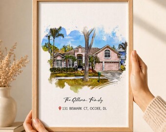 Custom House Portrait from Photo, Watercolor Home Painting, Housewarming Realtor Closing Gift, First Home Sweet Home Address Sign