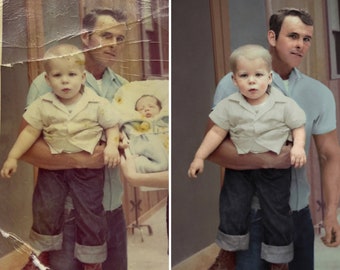 Damaged Photo Restoration, Repair Old Photos, Photo Reconstruction, Memorial Gift for Loss of Father