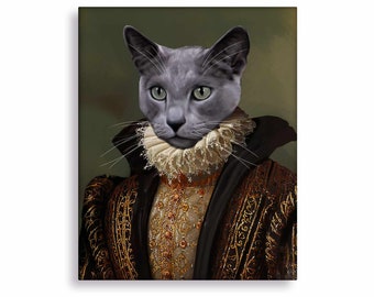Renaissance Cat Painting, Elizabethan Cat Portrait, Custom Pet Portrait, Royal Cat Art, Cat Lover Gift