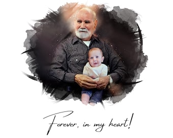 Custom Memorial Photo | Add Deceased Loved One, Watercolor Portrait for Deceased Father Mom, Realistic Merge, Family Memorial Gift