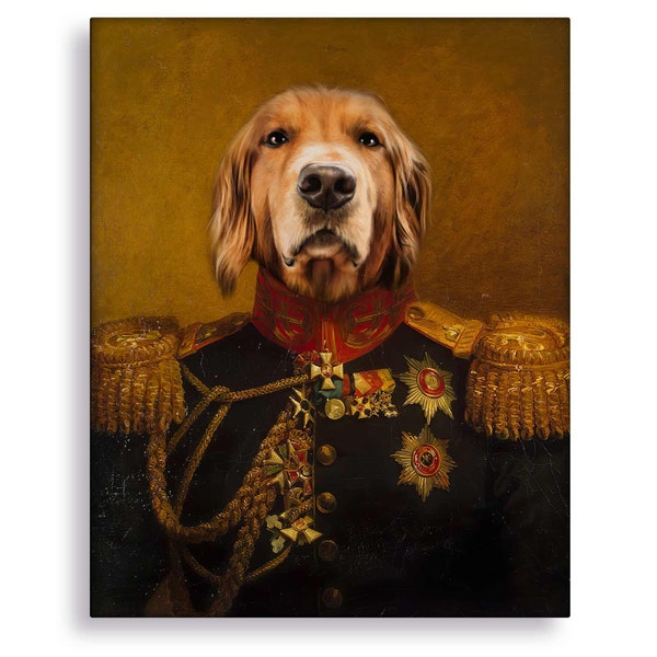 Dog Cat Portrait / Commander Portrait Pet Military Uniform / Army Pet Costume  / Military Uniform General / Custom painting Military Drawing