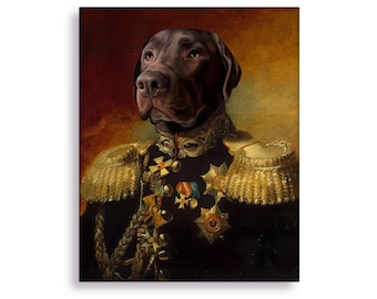 Dog General Portrait, Military Pet Painting, Dog in Uniform Portrait, Chocolate Lab Art, Gift for Pet Owner